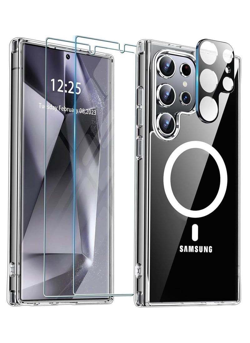 Aookay [5 in 1] for Samsung Galaxy S25 Ultra Case, Magnetic Clear Case for Magsafe with 2 Tempered Glass Screen Protector 2 Camera Lens Protector [No-Yellowing] Wireless Charging Transparent Back Slim Cover Case  - Image 1