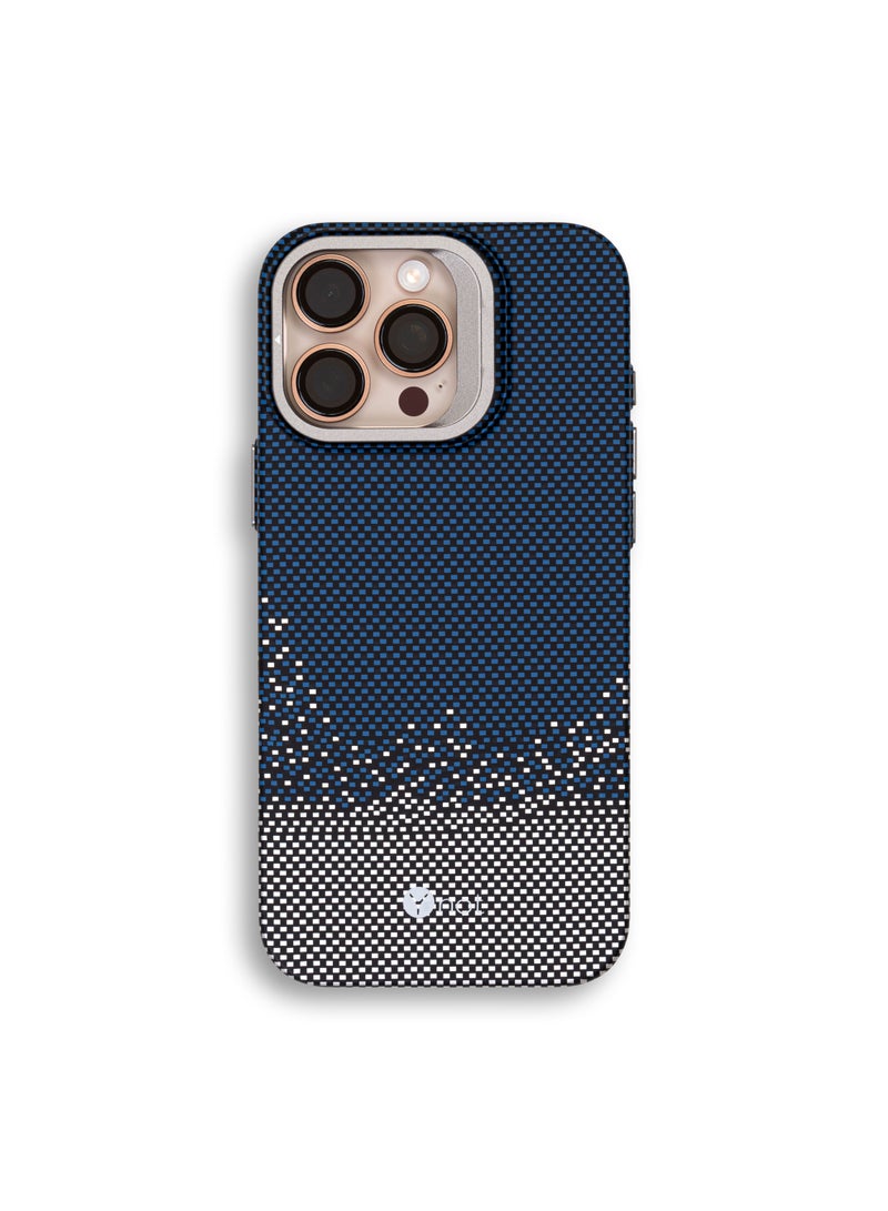 YNOT iPhone 16 Plus Kevlar Fiber Case with MagSafe and Stand - Blue and Grey - Image 1