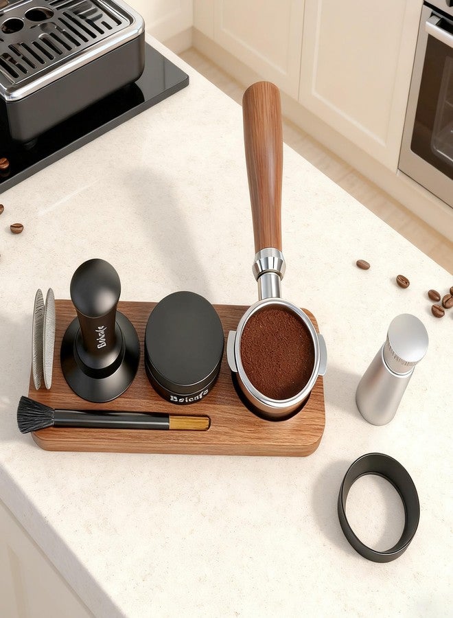 Boicafe 8 PCS Espresso Accessories Kit, 51mm Spring Loaded Espresso Tamper Kit with Wood Espresso Tamping Station, WDT, Stainless Steel Distributor, Dosing Funnel, 2 Puck Screen, Brush (51mm) - Image 2
