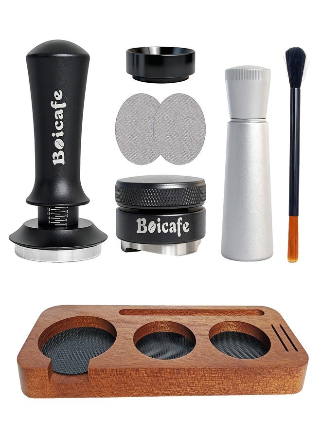 Boicafe 8 PCS Espresso Accessories Kit, 51mm Spring Loaded Espresso Tamper Kit with Wood Espresso Tamping Station, WDT, Stainless Steel Distributor, Dosing Funnel, 2 Puck Screen, Brush (51mm) - Image 1