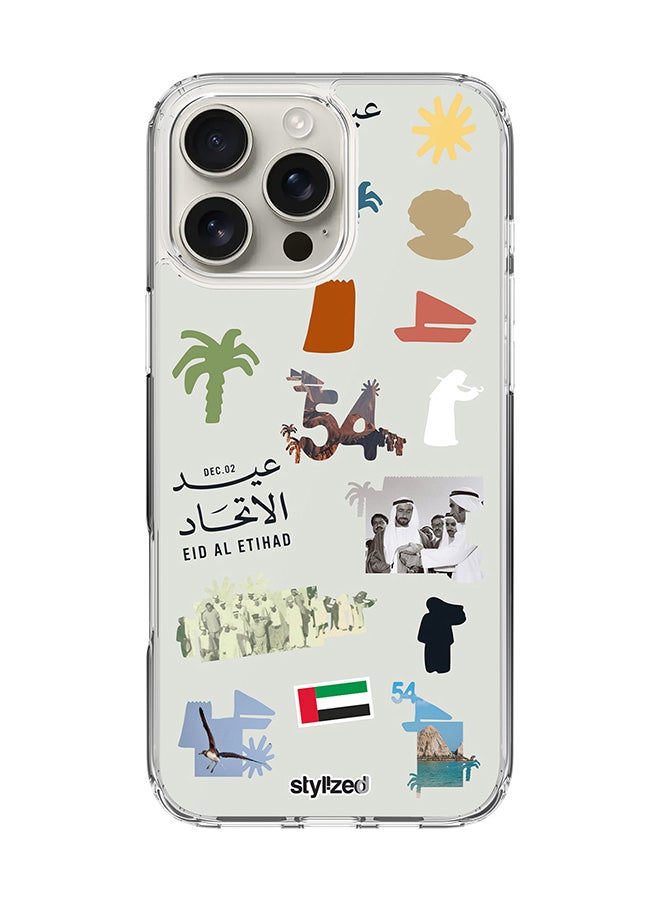 Stylizedd for iPhone 16 Pro Max Case [Compatible with MagSafe] Slim Magnetic cover Clear Phone Case - Eid Al Etihad 54th UAE National Day, Light Grey - Image 1