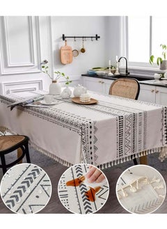 YIM-VIBEHAUS Table Cloth for Dining Table, Tassel Wrinkle Free Table Cover, Rectangle Tablecloth for Kitchen Dining Party White, 140 x 200 cm  - Image 1