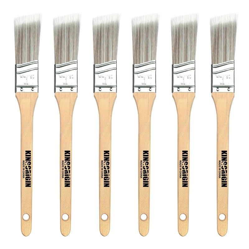KingOrigin King Origin 6 Pcs Paint Brushes, 1 Inch Angled Paint Brush - Wood Handle, Thick & Dense Bristles for Smooth Finish, Small Paint Brush for Painting Walls, Trim, Art & Craft - Image 1