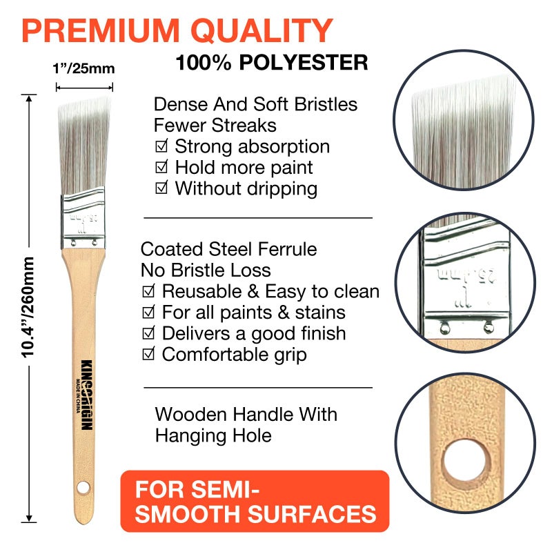 KingOrigin King Origin 6 Pcs Paint Brushes, 1 Inch Angled Paint Brush - Wood Handle, Thick & Dense Bristles for Smooth Finish, Small Paint Brush for Painting Walls, Trim, Art & Craft - Image 2