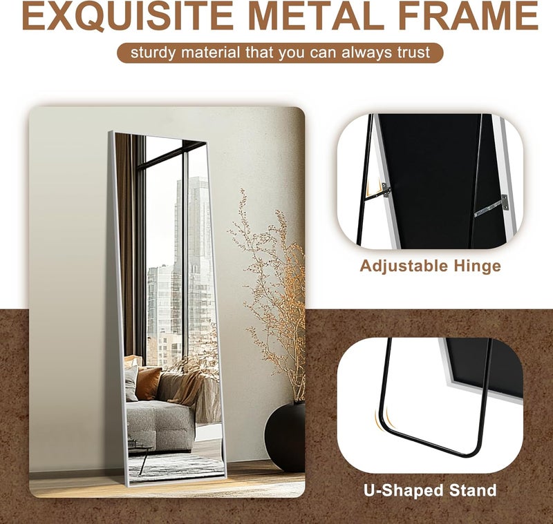 Delma Full Length Mirror,Large Floor Mirror with Aluminum Frame for Bedroom, Bathroom, Living Room,Wall Mount or Freestanding Design(with Stand,Rect 56x15-Silve) - Image 5