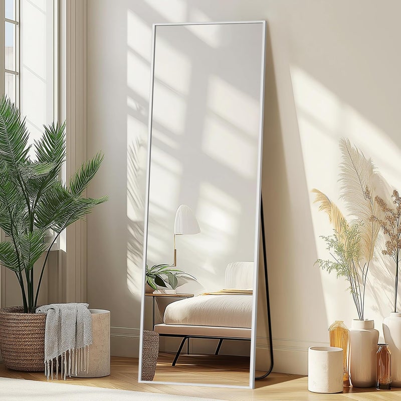 Delma Full Length Mirror,Large Floor Mirror with Aluminum Frame for Bedroom, Bathroom, Living Room,Wall Mount or Freestanding Design(with Stand,Rect 56x15-Silve) - Image 1