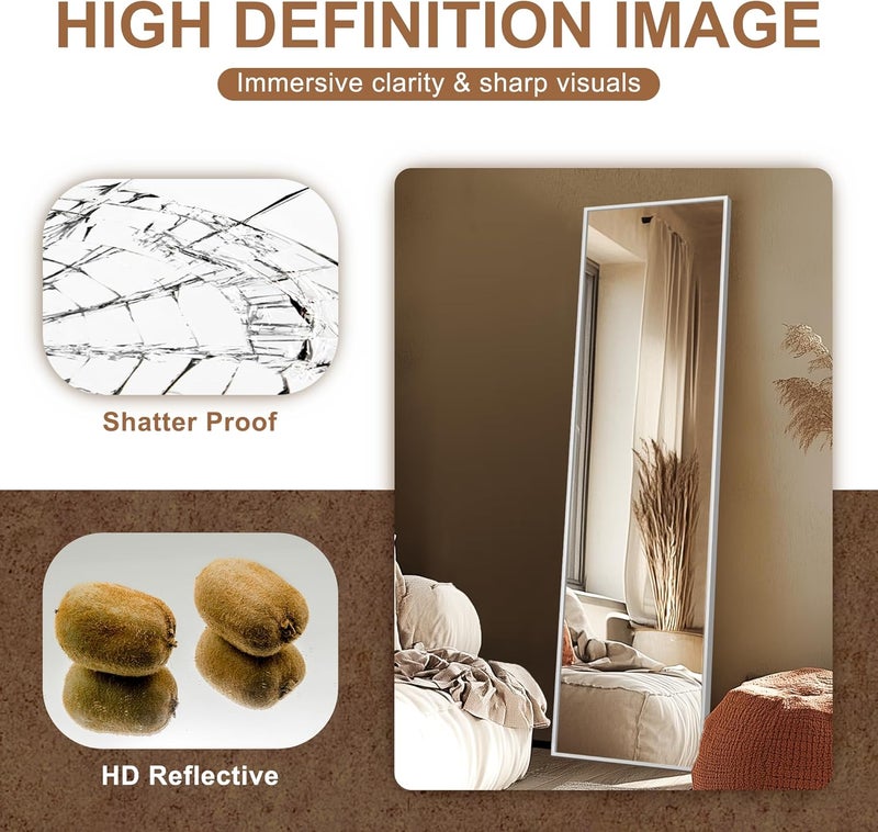 Delma Full Length Mirror,Large Floor Mirror with Aluminum Frame for Bedroom, Bathroom, Living Room,Wall Mount or Freestanding Design(with Stand,Rect 56x15-Silve) - Image 4