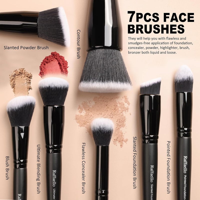 Raffaello Zoreya makeup brushes 15pcs makeup brush set premium synthetic kabuki brush cosmetics foundation concealers powder blush blending face eye shadows black brush sets - Image 4