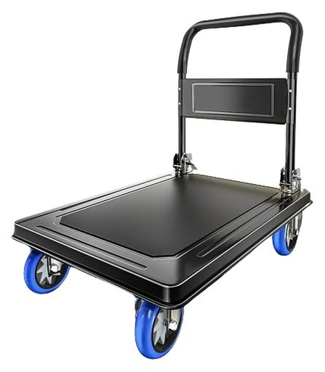 UREVO Folding Push Carts with Heavy Duty Structure for Platform Trucks and Trolley Panels Dolly Foldable with a thicker grip Rubber casters with silence, maximum load capacity 350kg Black - Image 1