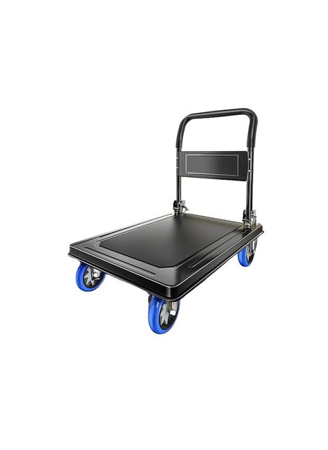 Folding Push Carts with Heavy Duty Structure for Platform Trucks and Trolley Panels Dolly Foldable with a thicker grip Rubber casters with silence, maximum load capacity 350kg Black
