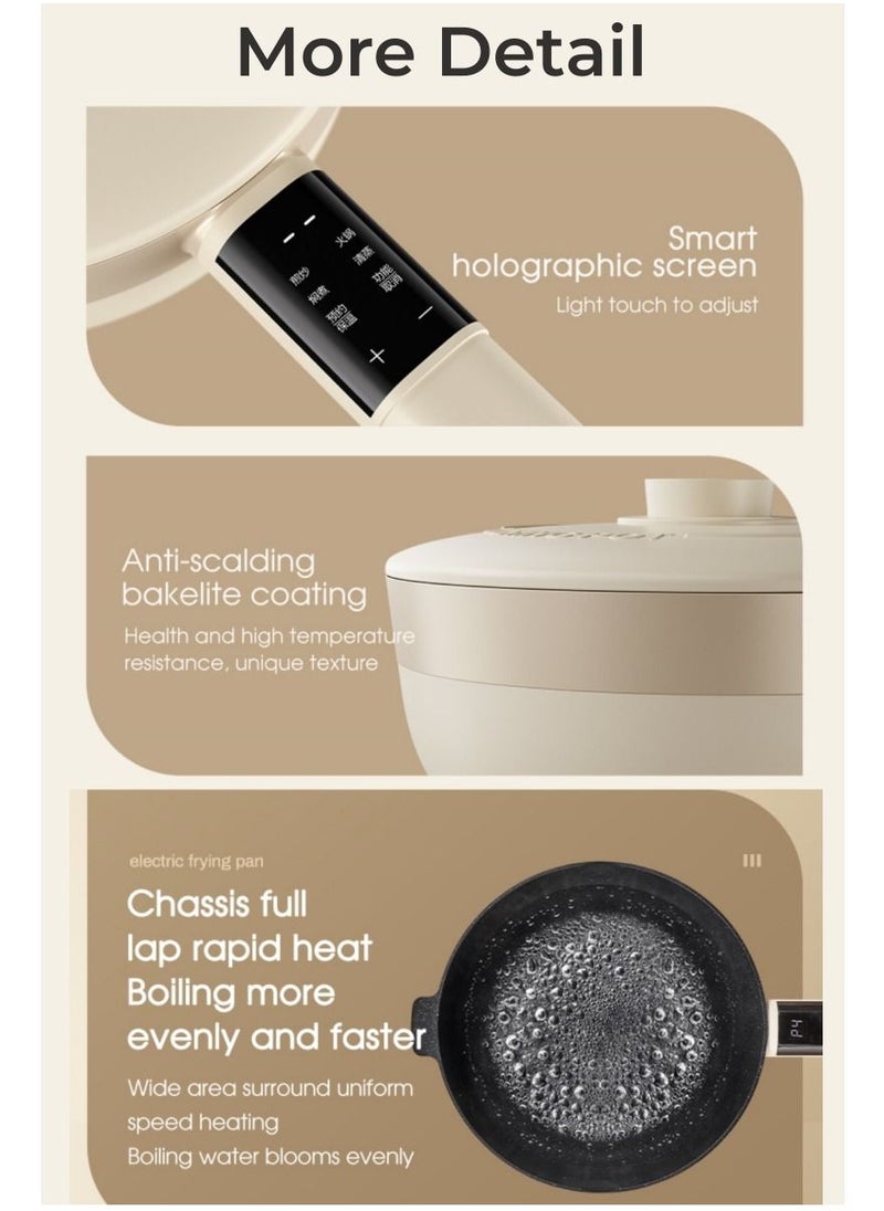 OIDIRE - Non Stick Deep Fry Pan, 3L Non-Stick Saucepan With Lid and 12h Timer, 1200W Cooker for Steak Hot pot Tom Yum Fried Rice Ramen Oatmeal Soup with 5 Power Adjustable - Image 1