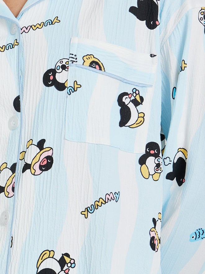 تايك تو طقم بيجامة بأكمام طويلة مطبوع عليه بطريق من تيك تو - Image 3