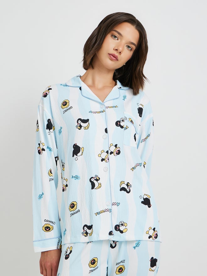 تايك تو طقم بيجامة بأكمام طويلة مطبوع عليه بطريق من تيك تو - Image 2