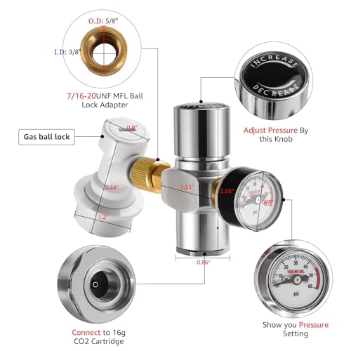 Dbgogo Hold Stable Pressure 0-60 PSI Mini Keg Regulator, No Leaking Portable Cornelius Corny Beer Growler Outdoor Picnic Party Carbonation CO2 Gas Ball Lock Disconnect Mini keg Charger Regulator - Image 4