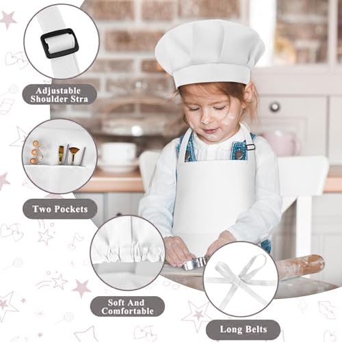uniformer Kids Apron with Chef Cap for Cooking, Baking, Painting Art & Crafts | Adjustable Child Apron with 2 Pockets | Great for Kitchen, School (White_PO1) - Image 4