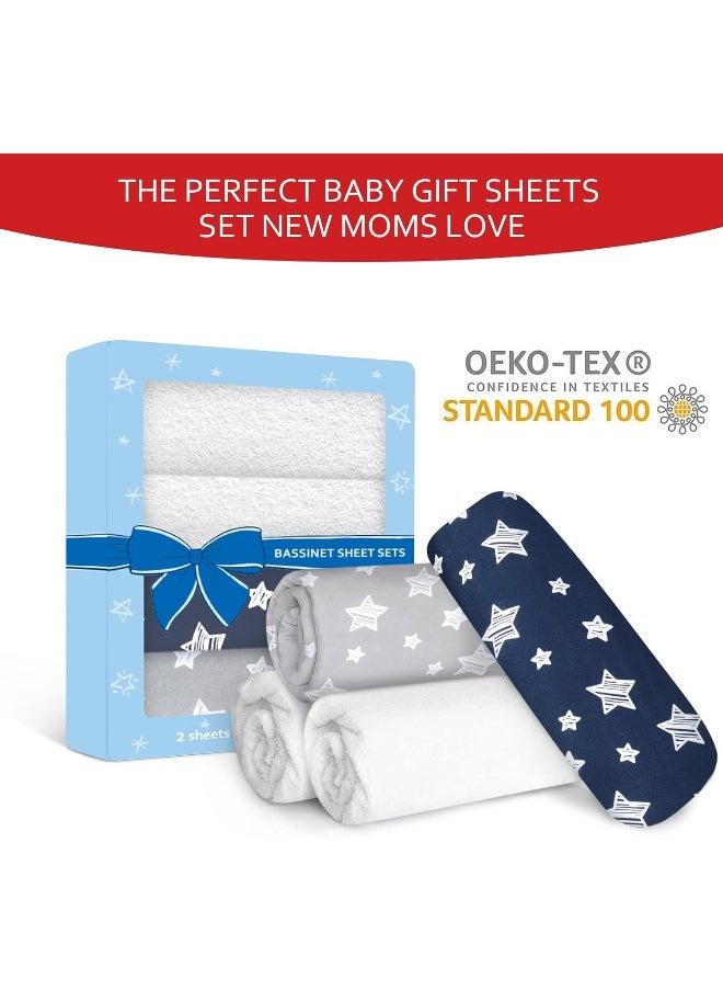 Moonsea Moonsea Bassinet Sheets & Waterproof Bamboo Bassinet Mattress Pad Protector 4 Pack Set, Universal Fit for Oval, Hourglass and Rectangular Mattress, Grey & Navy  - Image 4
