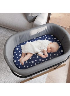 Moonsea Moonsea Bassinet Sheets & Waterproof Bamboo Bassinet Mattress Pad Protector 4 Pack Set, Universal Fit for Oval, Hourglass and Rectangular Mattress, Grey & Navy  - Image 5
