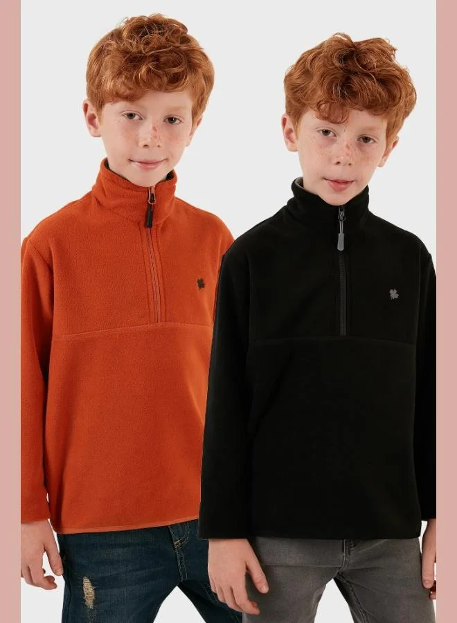 Lela Lela Soft Texture Zippered Stand Collar Raised 2-Pack Polar Kids POLAR 5905002S2