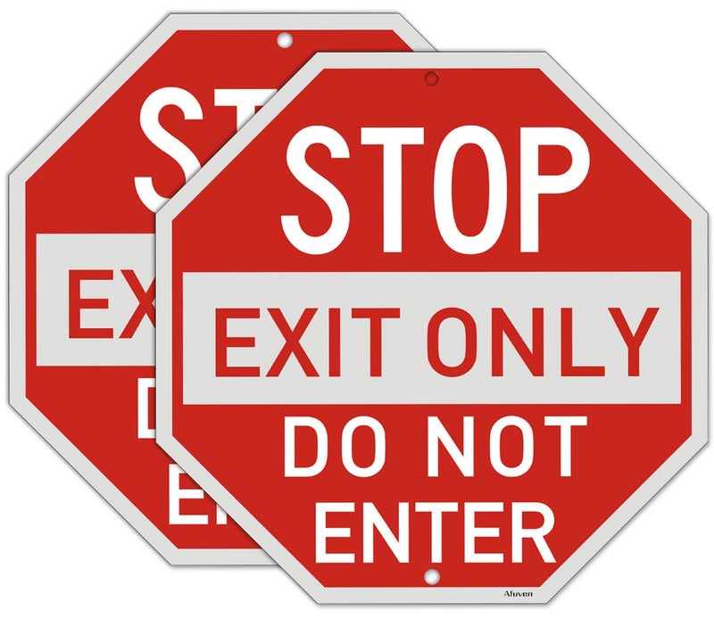Afuven Stop Exit Only Do Not Enter Signs Metal Reflective 12" x 12" Do Not Enter Signs Stop Sign Octagon Shaped Rust Free Aluminum UV Protected Waterproof Easy Mounting Outdoor Use 2 Pack - Image 1