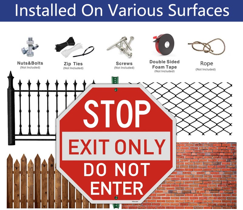 Afuven Stop Exit Only Do Not Enter Signs Metal Reflective 12" x 12" Do Not Enter Signs Stop Sign Octagon Shaped Rust Free Aluminum UV Protected Waterproof Easy Mounting Outdoor Use 2 Pack - Image 4