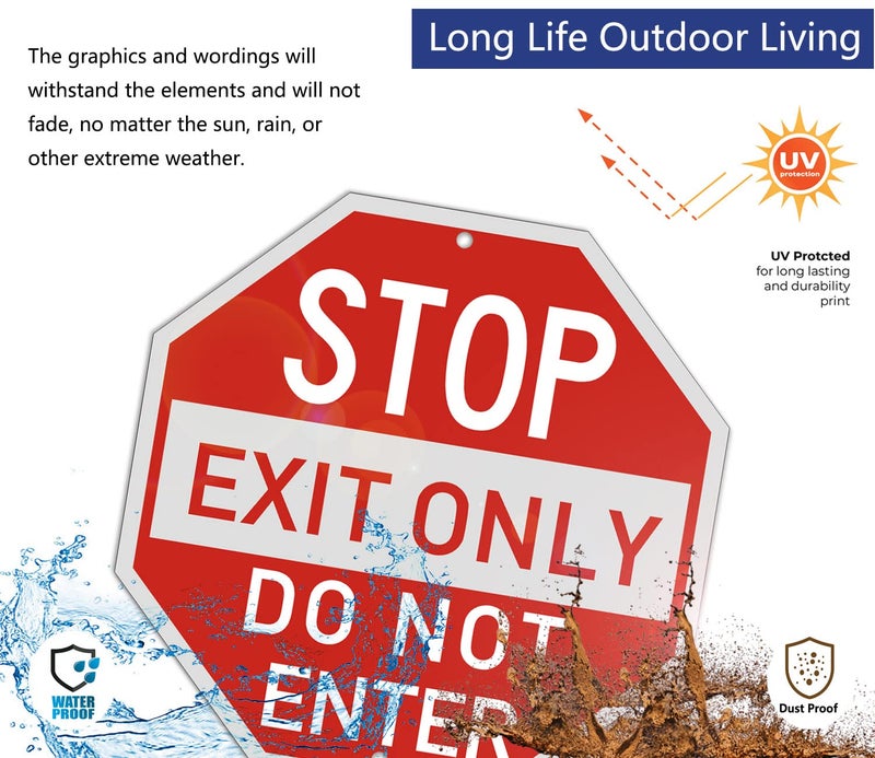 Afuven Stop Exit Only Do Not Enter Signs Metal Reflective 12" x 12" Do Not Enter Signs Stop Sign Octagon Shaped Rust Free Aluminum UV Protected Waterproof Easy Mounting Outdoor Use 2 Pack - Image 5