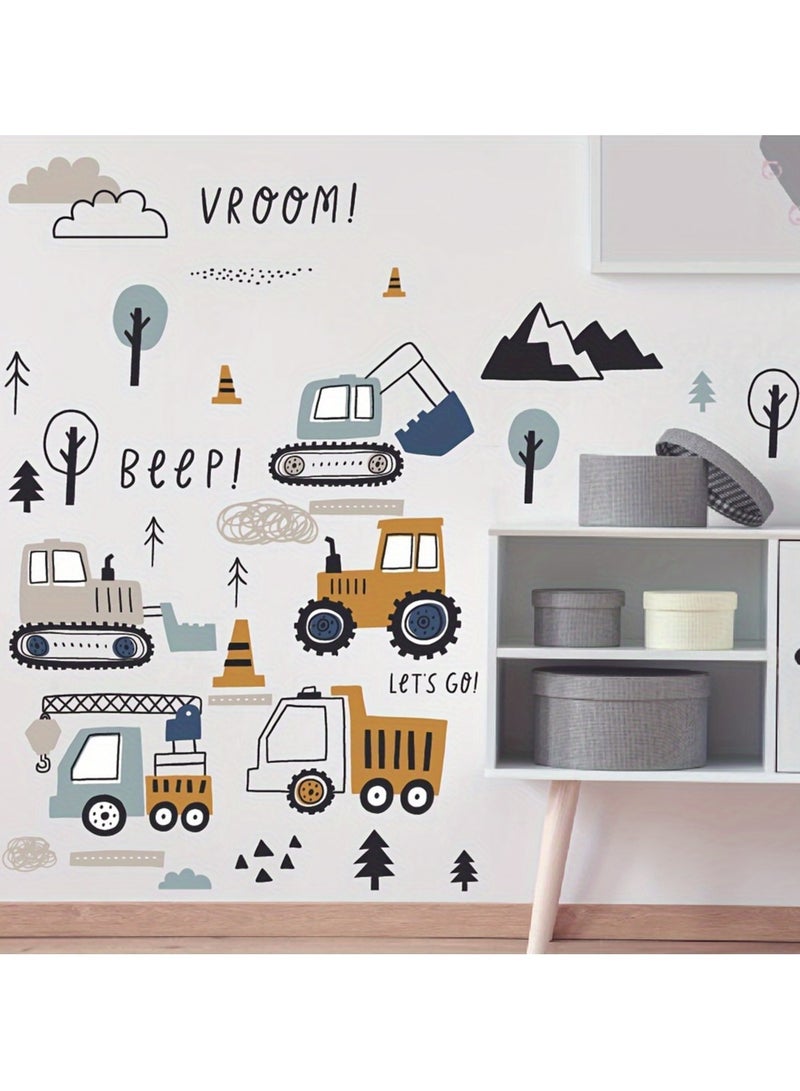 Cartoon PVC Wall Decal, Building Vehicles Truck Excavator Tractor Mural, Self-adhesive Decorative Wall Art Sticker For Bedroom, Classroom, Living Room, Nursery, Kindergarten, Game Room Background Wall Decor, Home Decoration, 30cm*90cm - Image 2
