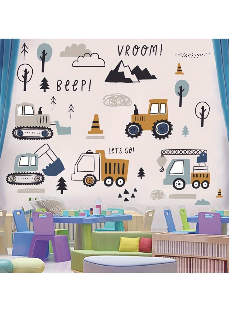 Cartoon PVC Wall Decal, Building Vehicles Truck Excavator Tractor Mural, Self-adhesive Decorative Wall Art Sticker For Bedroom, Classroom, Living Room, Nursery, Kindergarten, Game Room Background Wall Decor, Home Decoration, 30cm*90cm - Image 3