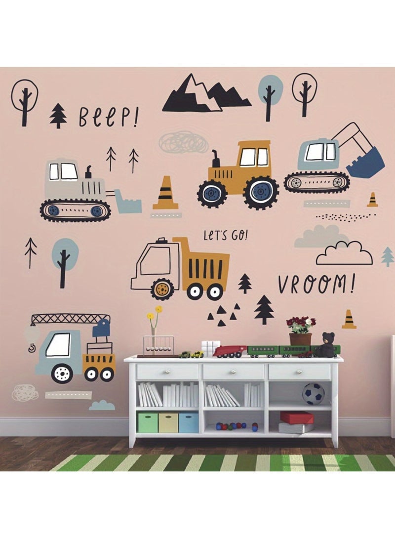 Cartoon PVC Wall Decal, Building Vehicles Truck Excavator Tractor Mural, Self-adhesive Decorative Wall Art Sticker For Bedroom, Classroom, Living Room, Nursery, Kindergarten, Game Room Background Wall Decor, Home Decoration, 30cm*90cm - Image 4