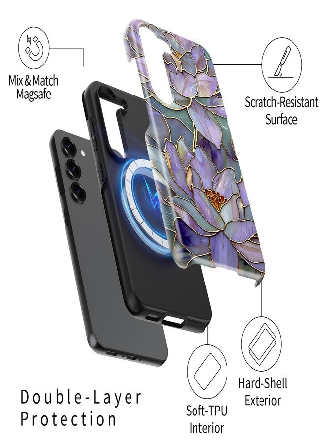 Esdot for Samsung Galaxy S23 Plus Case - Wireless Charging Compatible - Dual-Layer Soft Silicone + Hard Shell - Wildflower Design - Protective Phone Cover for Women Girls - Abstract Lotus - Image 2