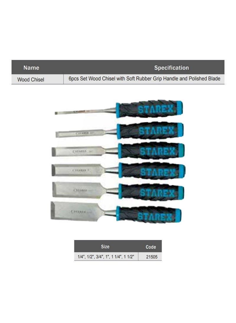 Wood Chisel 6pcs/set(1/4 - 11/2") Soft Grey Handle Polish Blade Starex Brand