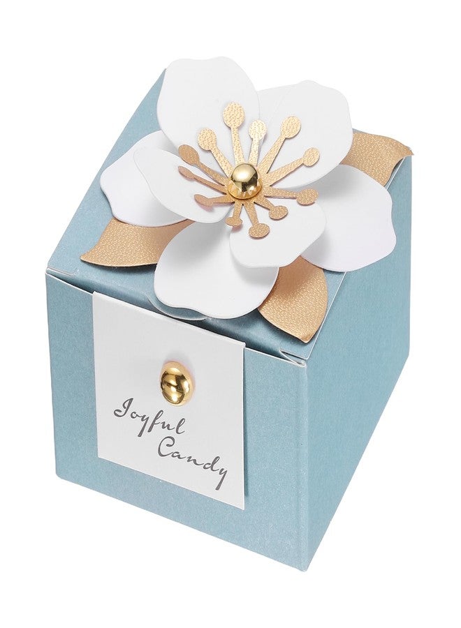 PATIKIL Wedding Favor Boxes, (2.5 x 2.5 Inch, Sky Blue(25 Pcs, Square Paper Flower Candy Boxes with White Floral Decor Thanks Card, Suitable for Wedding/Birthday/Party/Decorations/Gift - Image 1