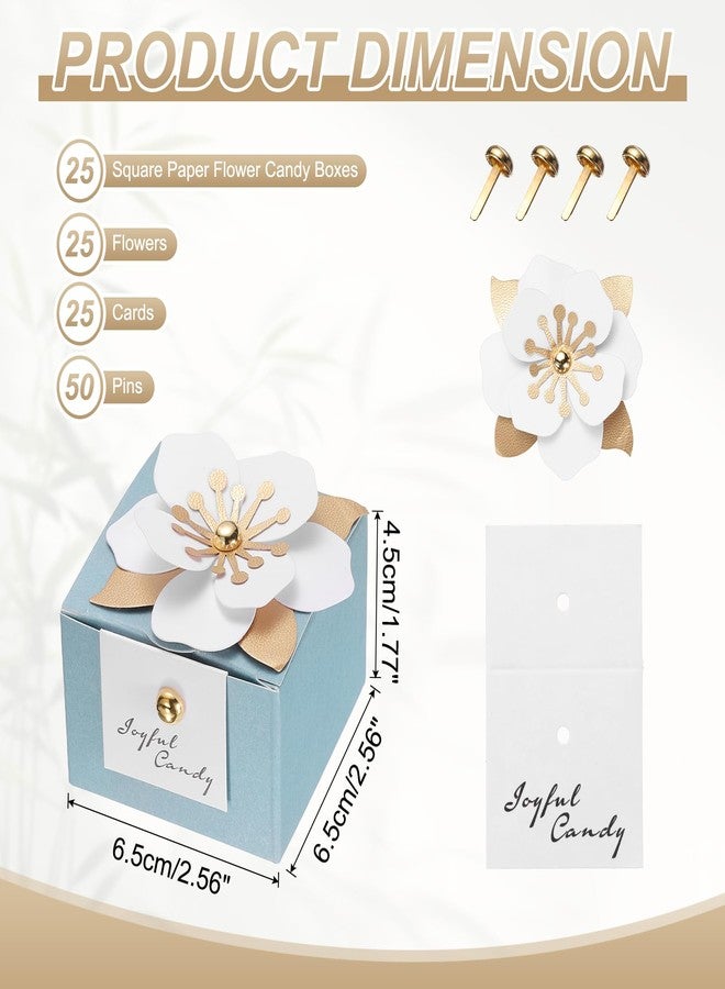 PATIKIL Wedding Favor Boxes, (2.5 x 2.5 Inch, Sky Blue(25 Pcs, Square Paper Flower Candy Boxes with White Floral Decor Thanks Card, Suitable for Wedding/Birthday/Party/Decorations/Gift - Image 2