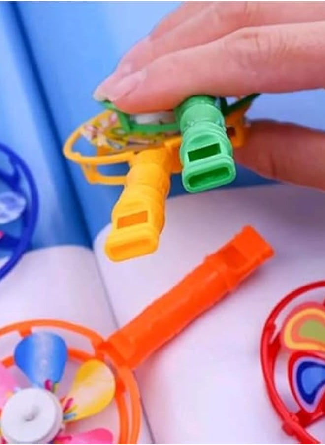 Oasisgalore - 12PCS Bright Windmill Whistles, Small Toddler Whistle Portable Windmill Pinwheel Shaped Whistle (Assorted Color) - Image 1