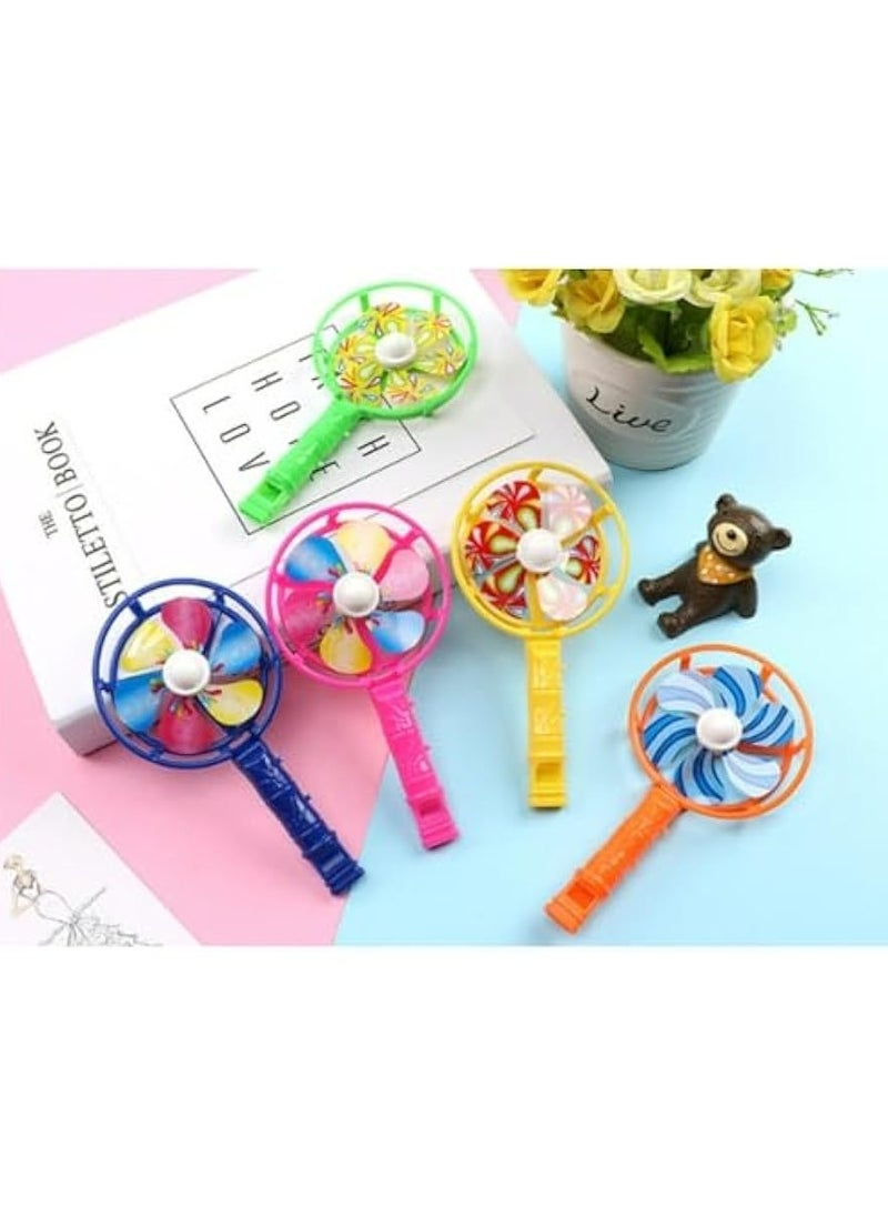 Oasisgalore - 12PCS Bright Windmill Whistles, Small Toddler Whistle Portable Windmill Pinwheel Shaped Whistle (Assorted Color) - Image 1