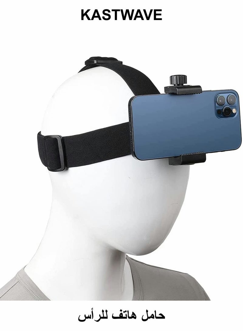 KASTWAVE Head-Mounted Mobile Phone Mount, First-Person View Live Shooting Bracket, Holder for Phone (4"-7"), Head Strap Holder Kit Compatible with iPhone Smartphones and Action Camera - Image 1