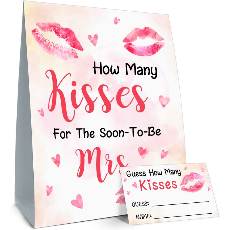 Bridal Shower GameGuess How Many Kisses For The Soon To Be Mrs  Decorations Party Favors For Bridal Showers Weddings Engagements  Game Cards Kit 1 Sign  50 Cards