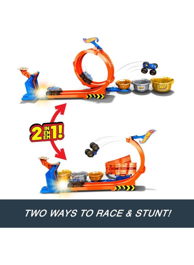 Hot Wheels Monster Trucks JBX64 Truck and Track Playset, Loop & Flip Trophy Challenge Playset and 50th Anniversary Die Cast Bigfoot 1/64 Scale Two Ways to Play - Image 5