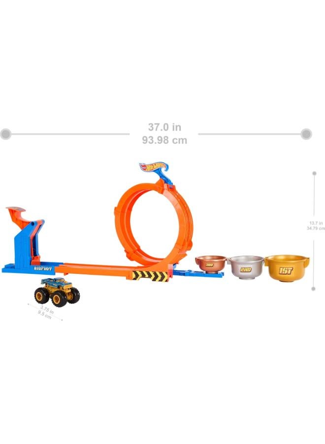 Hot Wheels Monster Trucks JBX64 Truck and Track Playset, Loop & Flip Trophy Challenge Playset and 50th Anniversary Die Cast Bigfoot 1/64 Scale Two Ways to Play - Image 2