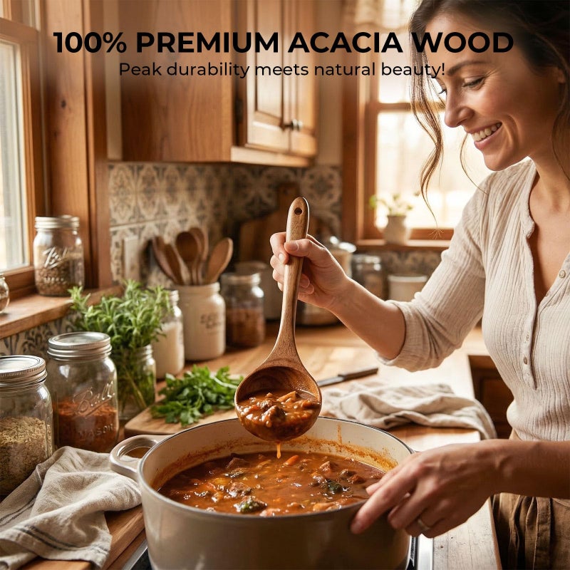 HAKSEN Wooden Spoons for Cooking, 10PCS Natural Acacia Wood Kitchen Utensils Set, Wooden Utensil Set for Nonstick Cookware, Smooth Finish, Sturdy & Durable - Image 5