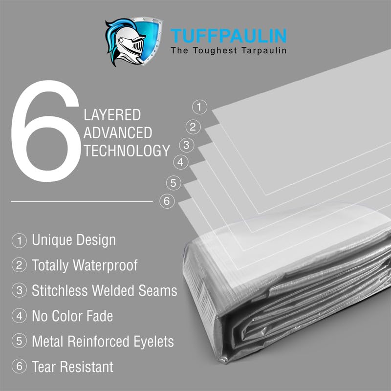 TUFFPAULIN TUFFPAULIN 12FT X 12FT 200 GSM Silver Tarpaulin Tirpal Tadpatri Tharpai Thadika Extra Strong Reinforced Eyelets UV Resistant 100 Waterproof Virgin 6 Layer MLCL 3D Rib Technology1 No  - Image 5