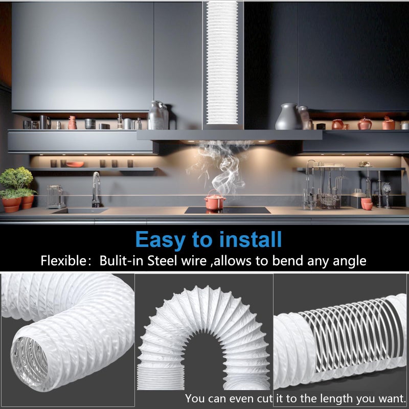 Hon&Guan 6 Inch Duct -16 FT White PVC and Aluminum Ducting for Heating Cooling Ventilation and Exhaust - Image 3