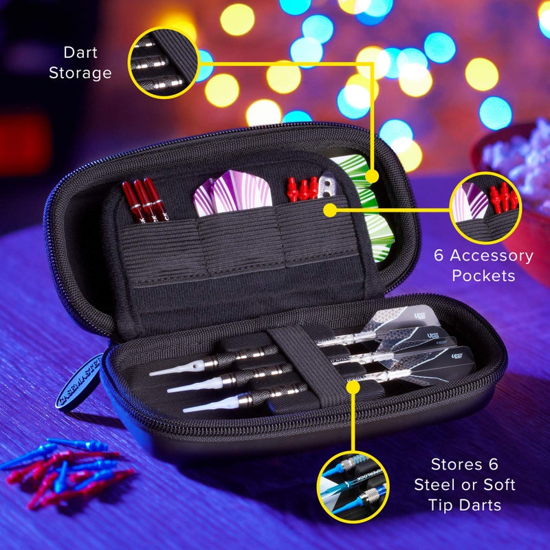 Casemaster Sentry 6 Dart Case Slim, Holds Extra Accessories, Tips, Shafts and Flights, Compatible with Steel and Soft Tip Darts, Impact & Water Resistant TacTech Shell, Black Zipper - Image 2