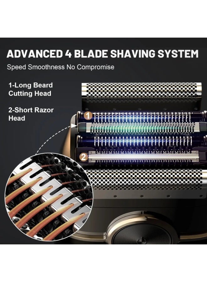 Electric Razor for Men 4 Blades Floating Head Foil Shaver Waterproof Wet Dry Beard Trimmer Portable Mini Electric Shaver - Image 3