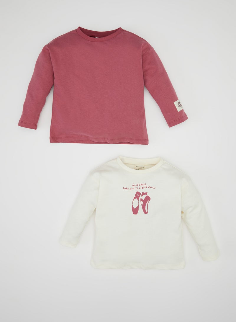 DeFacto Crew Neck 2-Pack Long Sleeve Printed T-Shirts - Image 1
