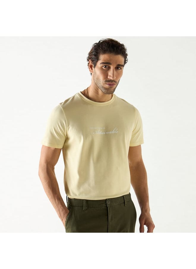 Iconic Iconic Slogan Print Crew Neck T-shirt with Short Sleeves  - Image 1