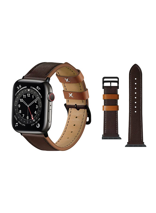 Perfii Genuine Leather Replacement Band For Apple Watch Series 6/SE/5/4/3/2/1 Brown