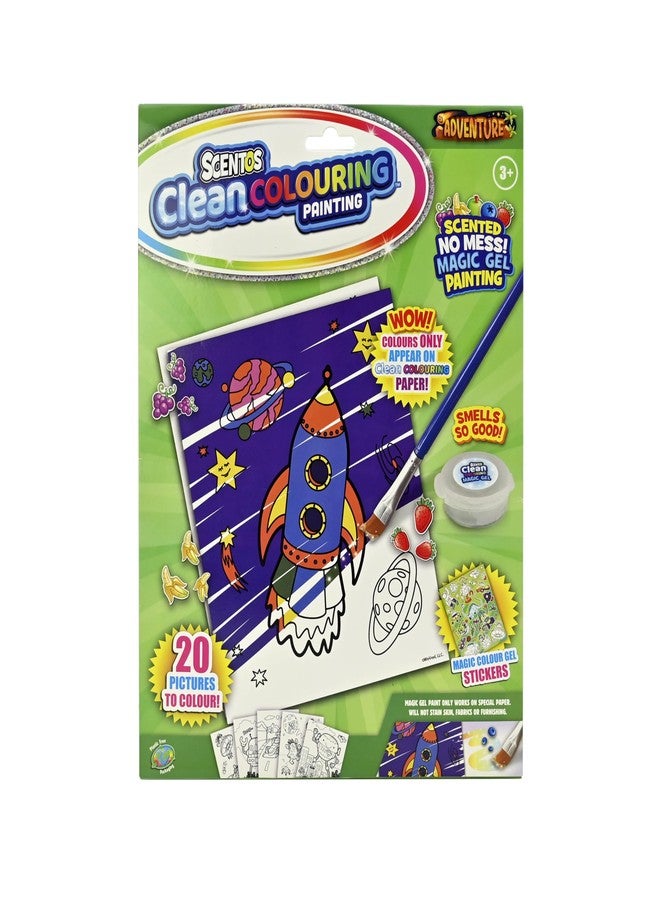 سينتوس مجموعة مغامرات الرسم بالجل السحري Scentos CleanColouring™ من Fratelli | ٢٠ صورة للتلوين، ملصقات كشف الألوان، طلاء جل سحري، وفرشاة طلاء جل سحري بدون فوضى - Image 2