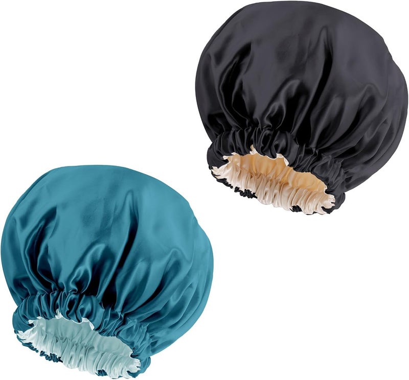 Edoneery Satin Bonnet Silk Bonnet Hair Bonnet for Sleeping-Slouchy Beanie Hat Satin Sleep Cap for Women's Natural & Curly Hair(Blue Zircon&Black) - Image 1