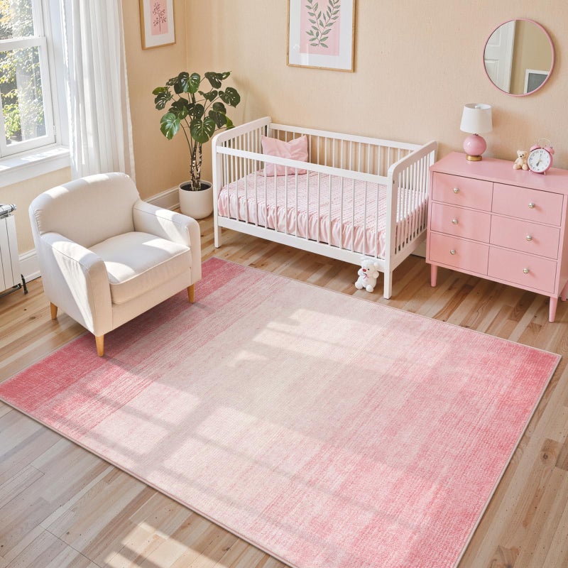 Wonnitar Pink Washable 4x6 Rug, Modern Ombre Rugs for Girls Bedroom, Soft Non-Slip Nursery Area Rug, Contemporary Non-Shed Kids Room Low Pile Throw Carpet for Dorm Playroom Living Room (Pink, 4'x6') - Image 3