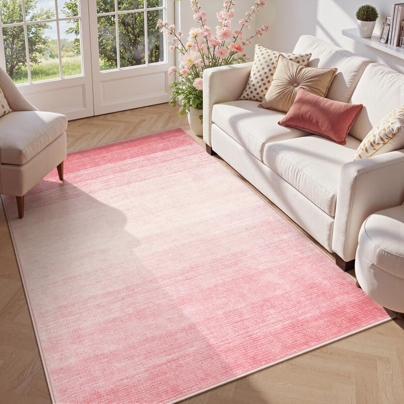 Wonnitar Pink Washable 4x6 Rug, Modern Ombre Rugs for Girls Bedroom, Soft Non-Slip Nursery Area Rug, Contemporary Non-Shed Kids Room Low Pile Throw Carpet for Dorm Playroom Living Room (Pink, 4'x6') - Image 1